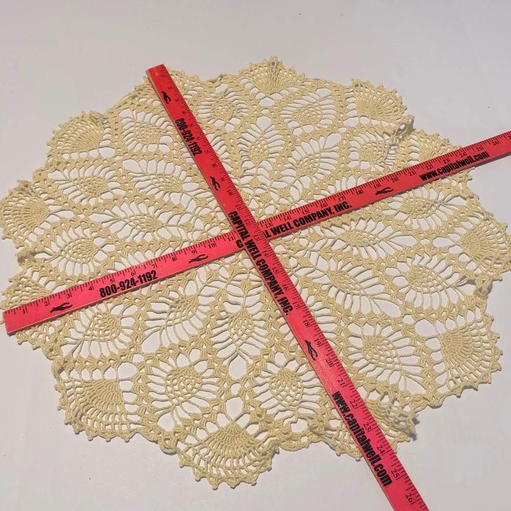 Crochet Doily Cream Pineapple Lace Vintage Style 24in Table Decor Cottagecore